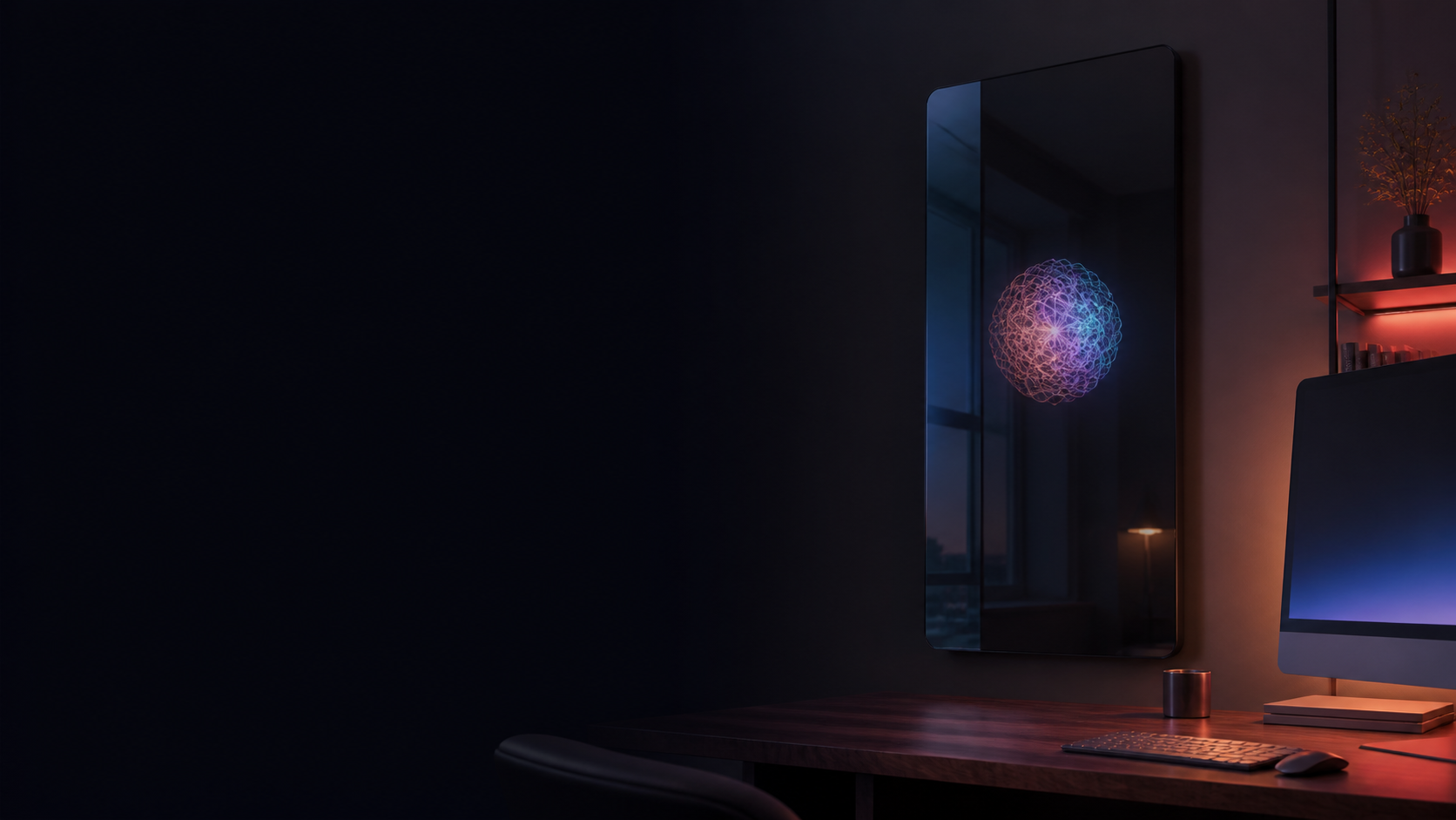 Ambient Iris concept showing a dark workspace and illuminated neural presence